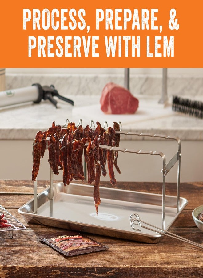 LEM Products Jerky Hanger with 9 Skewers, Backwoods Original Jerky Seasoning, Folding Rack for Oven or Smoker, Stainless Steel - Image 5