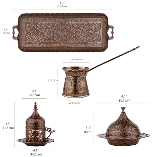 Alisveristime Premium Turkish Coffee Set - 12-Person Turkish Coffee, Cezve, 2-Person Cups, Delight Bowl, and Tray (4 Colors) (Brown) - Image 3
