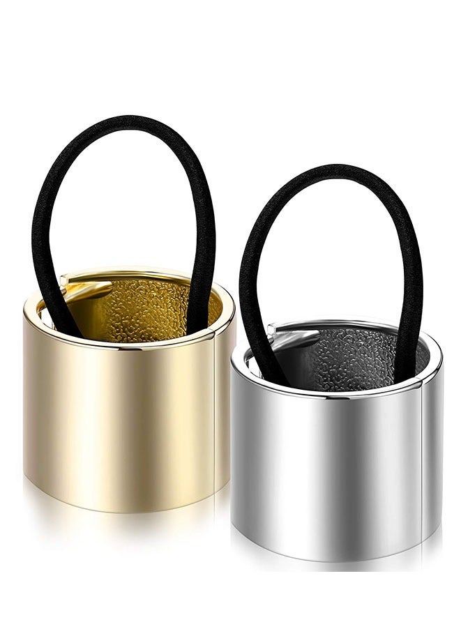 2 Pieces Gothic Punk Style Hair Ties Hair Holder Hair Rings, Metal Circle Hair Band Hair Rope for Women Girls