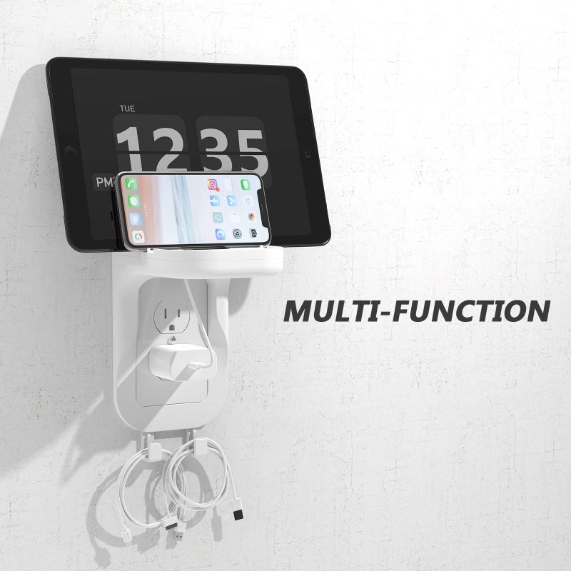 WALI Outlet Shelf Wall Holder, Fit for Duplex GFCI Decorative Outlet Shell A Space Saving for Smart Home, Speaker Mounts up to 10lbs with Cable Management (OSH001-W), White - Image 2