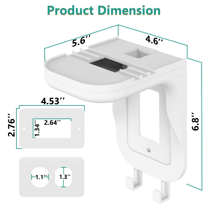 WALI Outlet Shelf Wall Holder, Fit for Duplex GFCI Decorative Outlet Shell A Space Saving for Smart Home, Speaker Mounts up to 10lbs with Cable Management (OSH001-W), White - Image 3