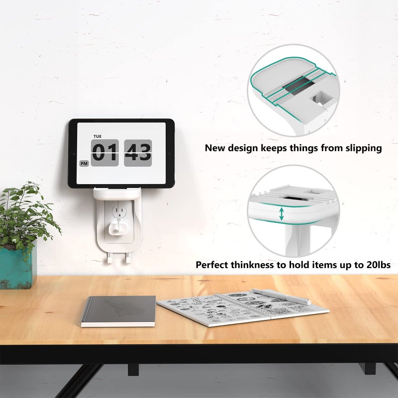 WALI Outlet Shelf Wall Holder, Fit for Duplex GFCI Decorative Outlet Shell A Space Saving for Smart Home, Speaker Mounts up to 10lbs with Cable Management (OSH001-W), White - Image 5
