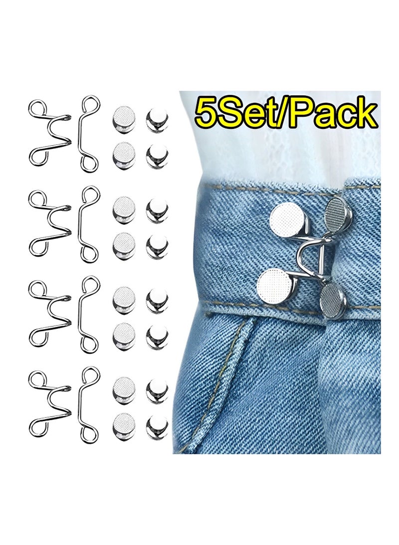 Altheqa 5 Sets Extender Button Adjustable Waist Buckle Set Jean Button Pins Perfect Fit Instant for Tighten Waist Jeans No Sewing Button - Image 1