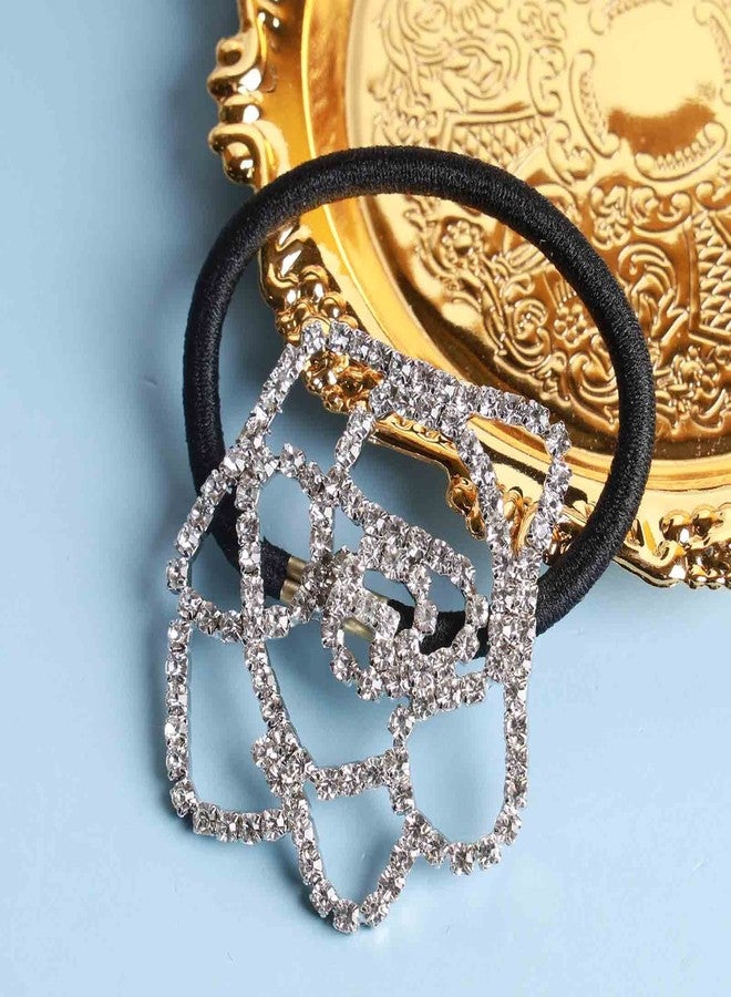 ربطة شعر مرصعة بأحجار الراين على شكل زهرة، ربطة شعر فضية مرصعة بالكريستال، ربطة شعر دائرية مرنة، ربطة شعر سوداء مرصعة بالكريستال، إكسسوارات شعر معدنية للنساء والفتيات، هدايا - Image 3