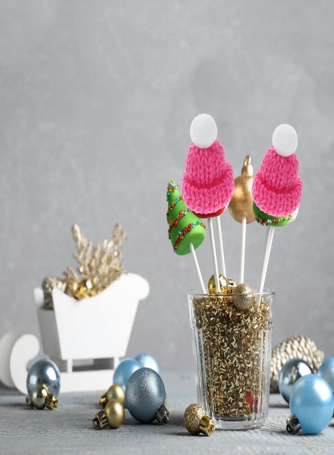 أموسفون مجموعة أموسفن المكونة من 10 قطع من قبعات عيد الميلاد المحبوكة الصغيرة على شكل قبعات سانتا، زينة شجرة عيد الميلاد يمكنك صنعها بنفسك (وردي) - Image 4