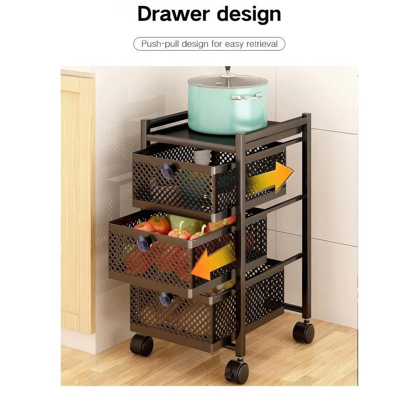 KWER 3 Drawer Compartment Unit Under Sink Cabinet Organizer With Sliding Storage Drawer Desktop For Kitchen Bathroom Office Stackable Black Metal - Image 4