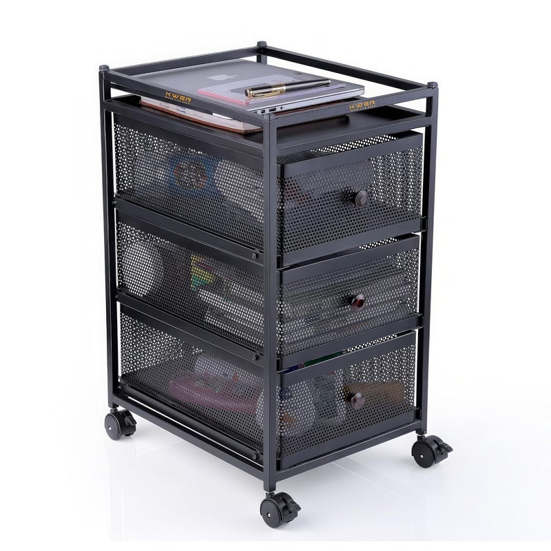 KWER 3 Drawer Compartment Unit Under Sink Cabinet Organizer With Sliding Storage Drawer Desktop For Kitchen Bathroom Office Stackable Black Metal - Image 2