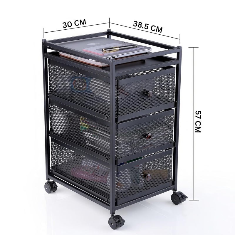 KWER 3 Drawer Compartment Unit Under Sink Cabinet Organizer With Sliding Storage Drawer Desktop For Kitchen Bathroom Office Stackable Black Metal - Image 3