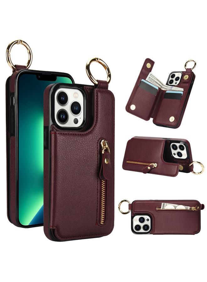 Zaboon Case For iPhone 13 Pro Litchi Texture Zipper Double Buckle Card Bag Phone Case - Image 1