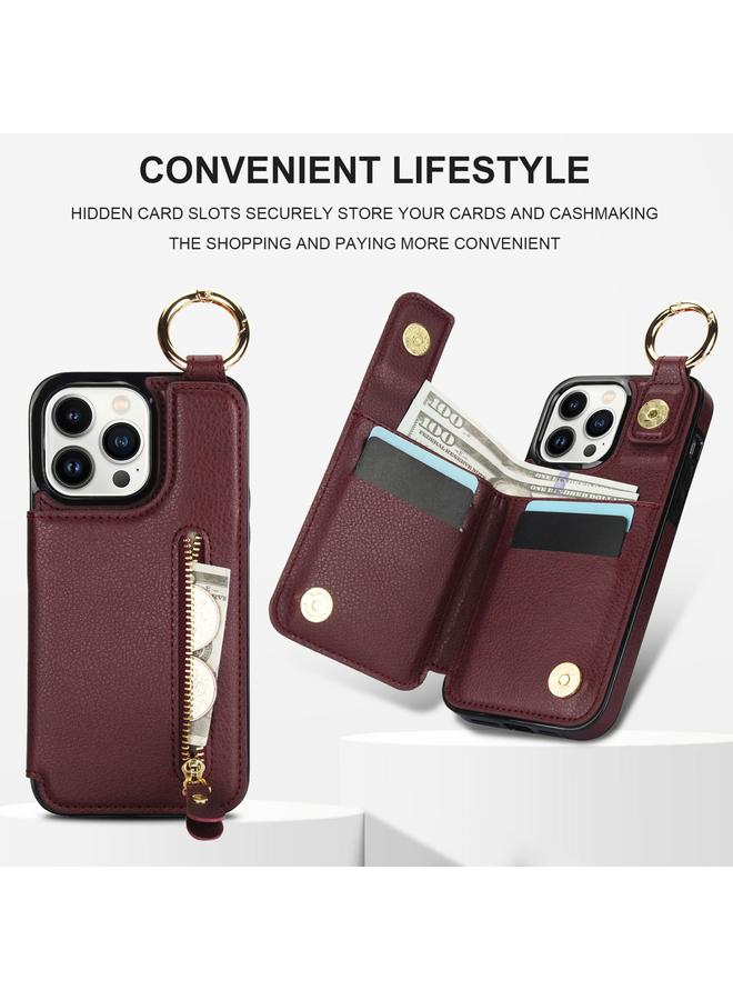 Zaboon Case For iPhone 13 Pro Litchi Texture Zipper Double Buckle Card Bag Phone Case - Image 5