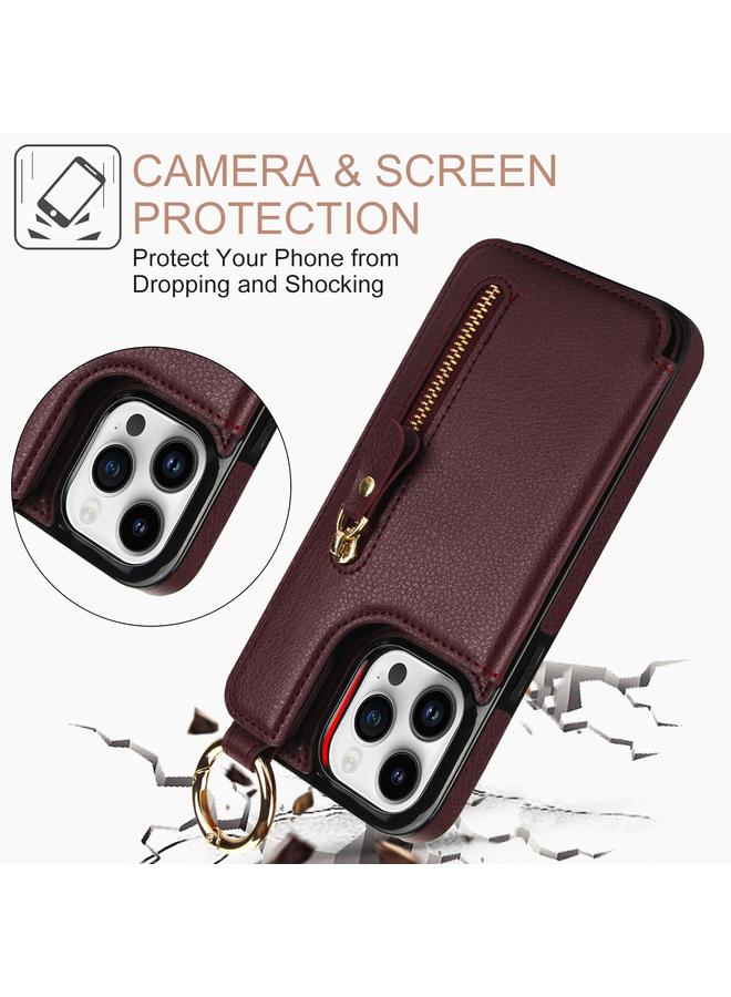 Zaboon Case For iPhone 13 Pro Litchi Texture Zipper Double Buckle Card Bag Phone Case - Image 3