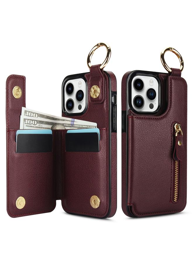 Zaboon Case For iPhone 13 Pro Litchi Texture Zipper Double Buckle Card Bag Phone Case - Image 2