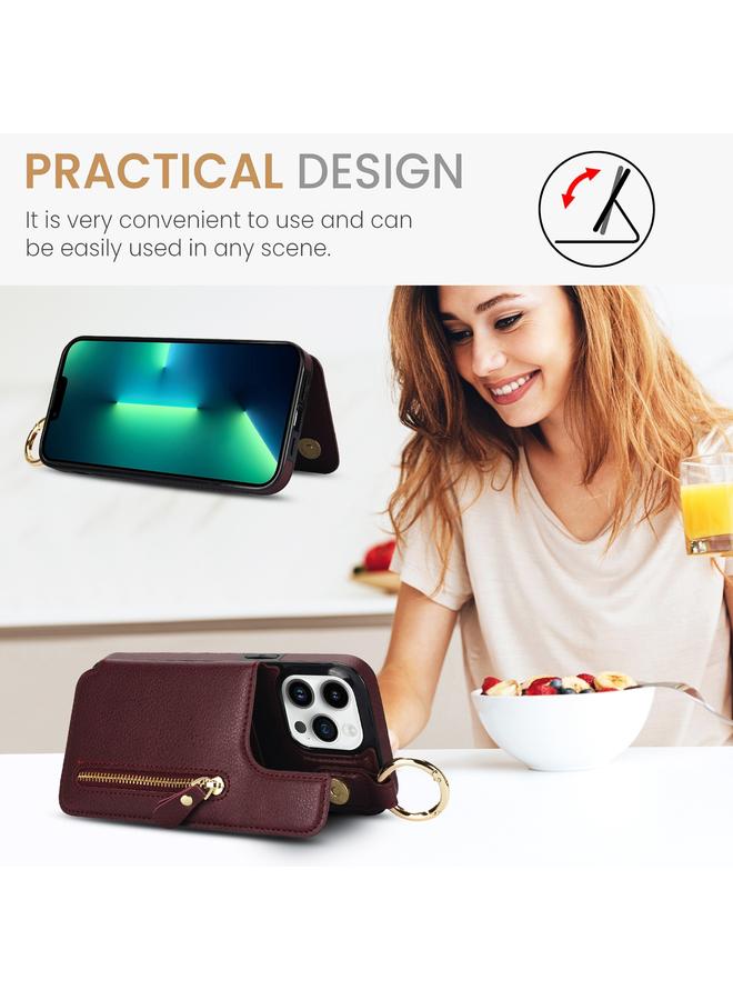 Zaboon Case For iPhone 13 Pro Litchi Texture Zipper Double Buckle Card Bag Phone Case - Image 4