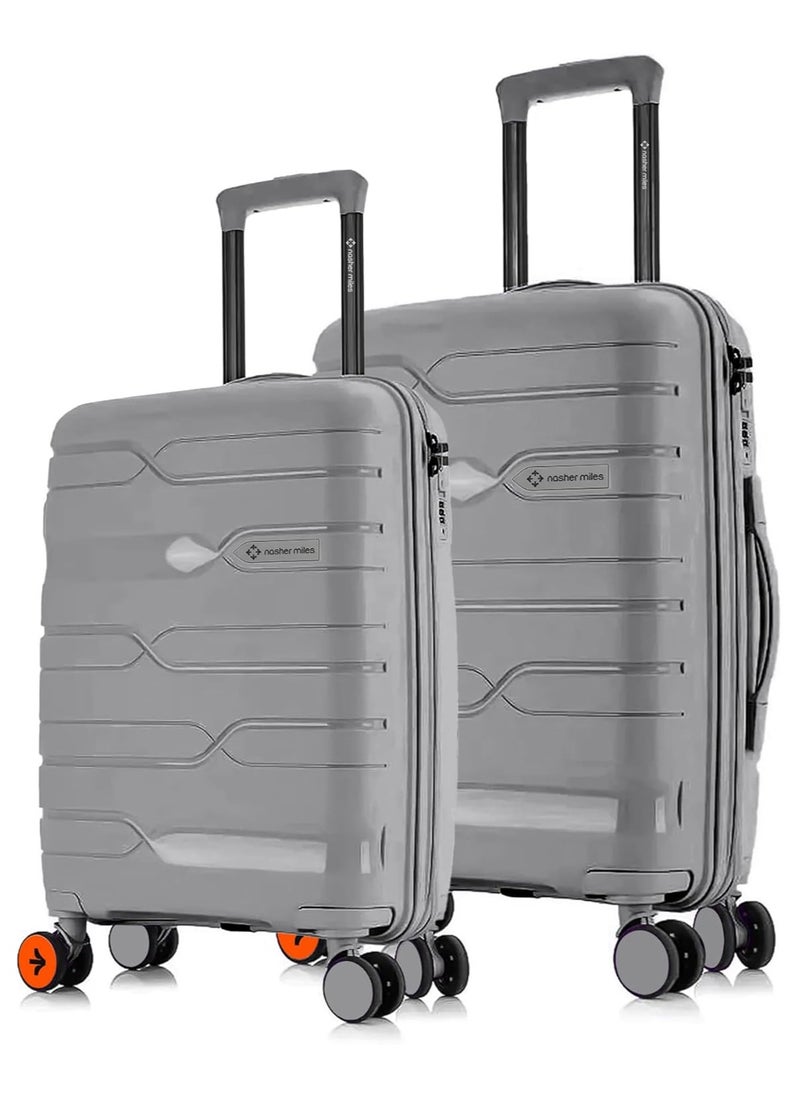 nasher miles Nasher Miles Paris Hard-Sided Polypropylene Luggage Set of 2 | 55cm & 65cm | 8 Wheels Small & Medium Trolley Bag for Travel | Suitcase (Grey)  - Image 1