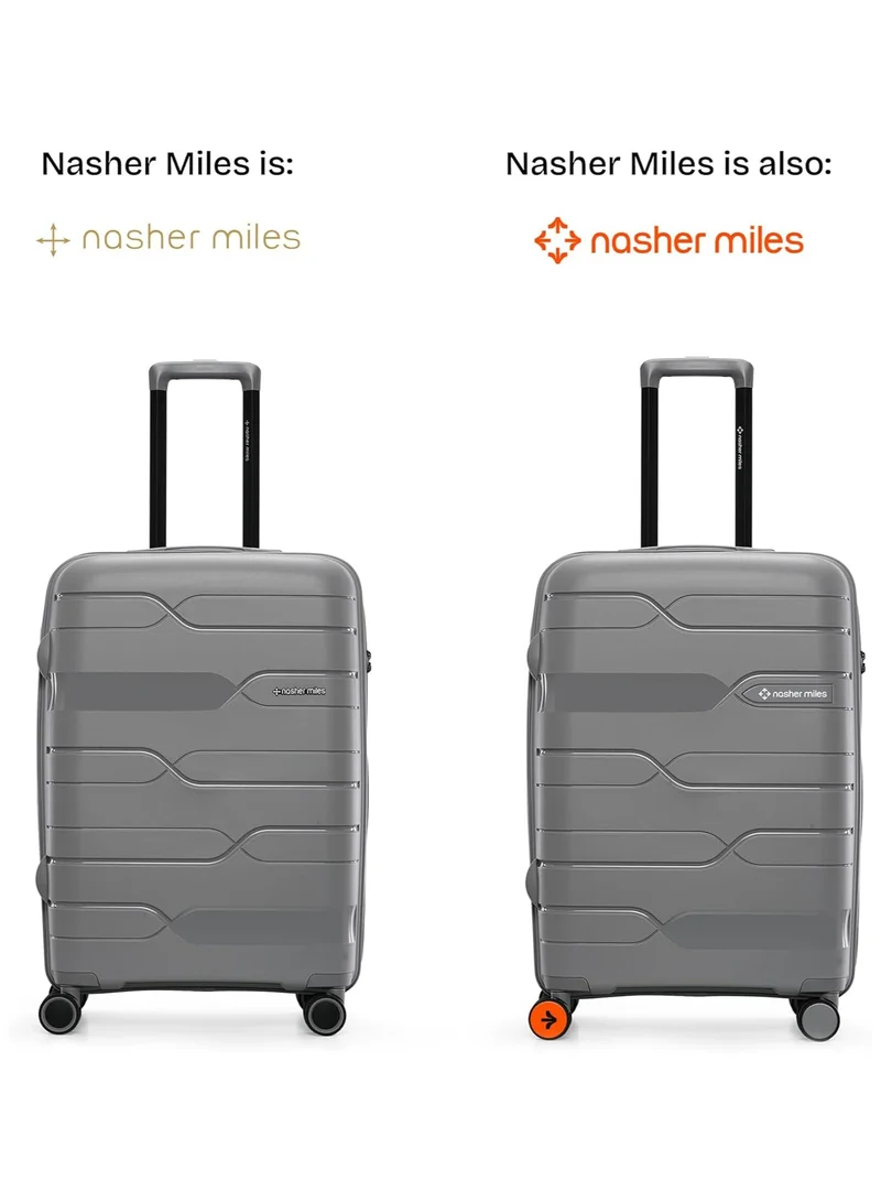 ناشر مايلز Nasher Miles Paris Hard-Sided Polypropylene Luggage Set of 2 | 55cm & 65cm | 8 Wheels Small & Medium Trolley Bag for Travel | Suitcase (Grey)