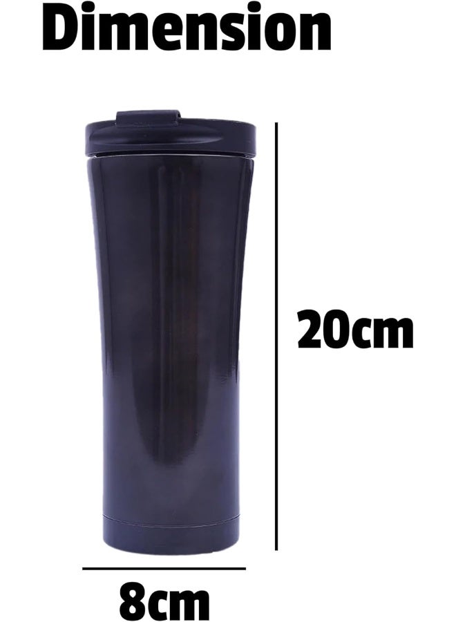 BS B&S Stainless Steel Tumbler Flask Bottle with Plastic Lid | Vacuum Insulated Beverage Bottle | Leak-Proof Insulated Double Wall | 12 Hours Hot and Cold Water Bottle | Vacuum Flask 500ML (Black) - Image 4