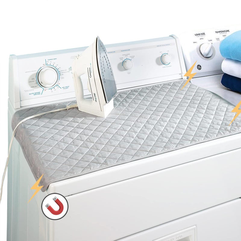 Ruibo Magnetic Ironing Mat Blanket,Iron Board Alternative Cover/Quilted Washer Dryer Heat Resistant Pad/Portable Cover/Mat Grey 33"X 18" - Image 1
