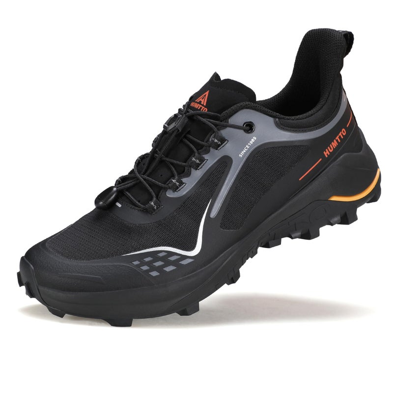 HUMTTO Men's Quick Laces Hiking Sneaker Lightweight Breathable Walking Outdoors Trail Running Shoes Black 12 - Image 1