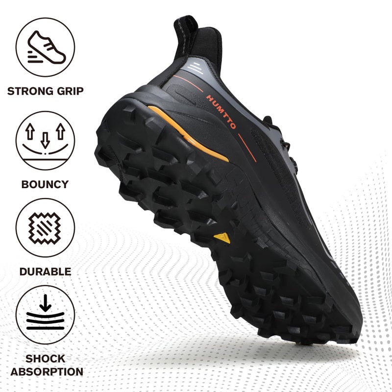 HUMTTO Men's Quick Laces Hiking Sneaker Lightweight Breathable Walking Outdoors Trail Running Shoes Black 12 - Image 5