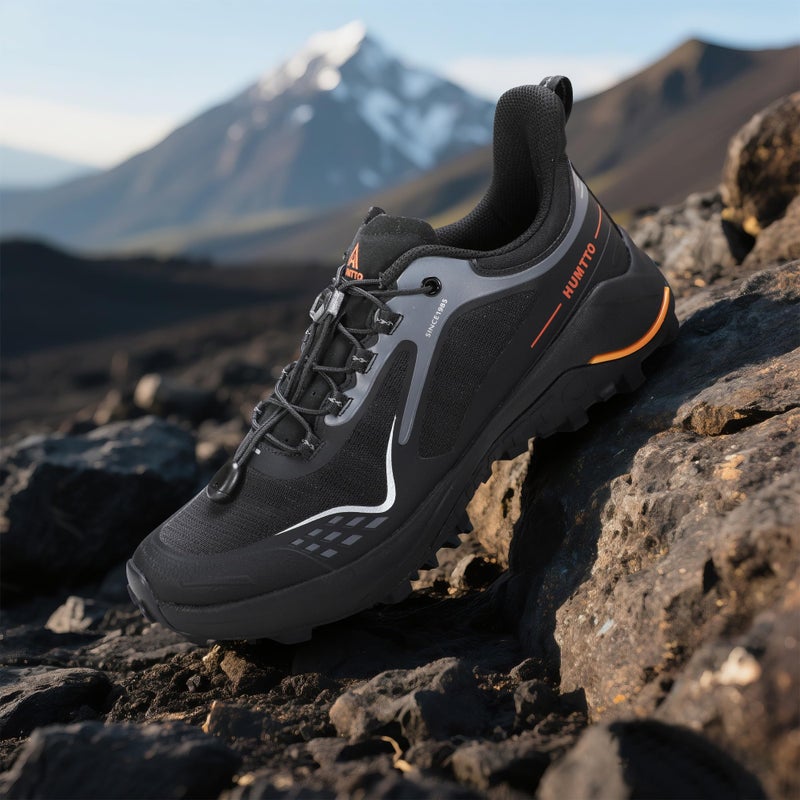 HUMTTO Men's Quick Laces Hiking Sneaker Lightweight Breathable Walking Outdoors Trail Running Shoes Black 12 - Image 3