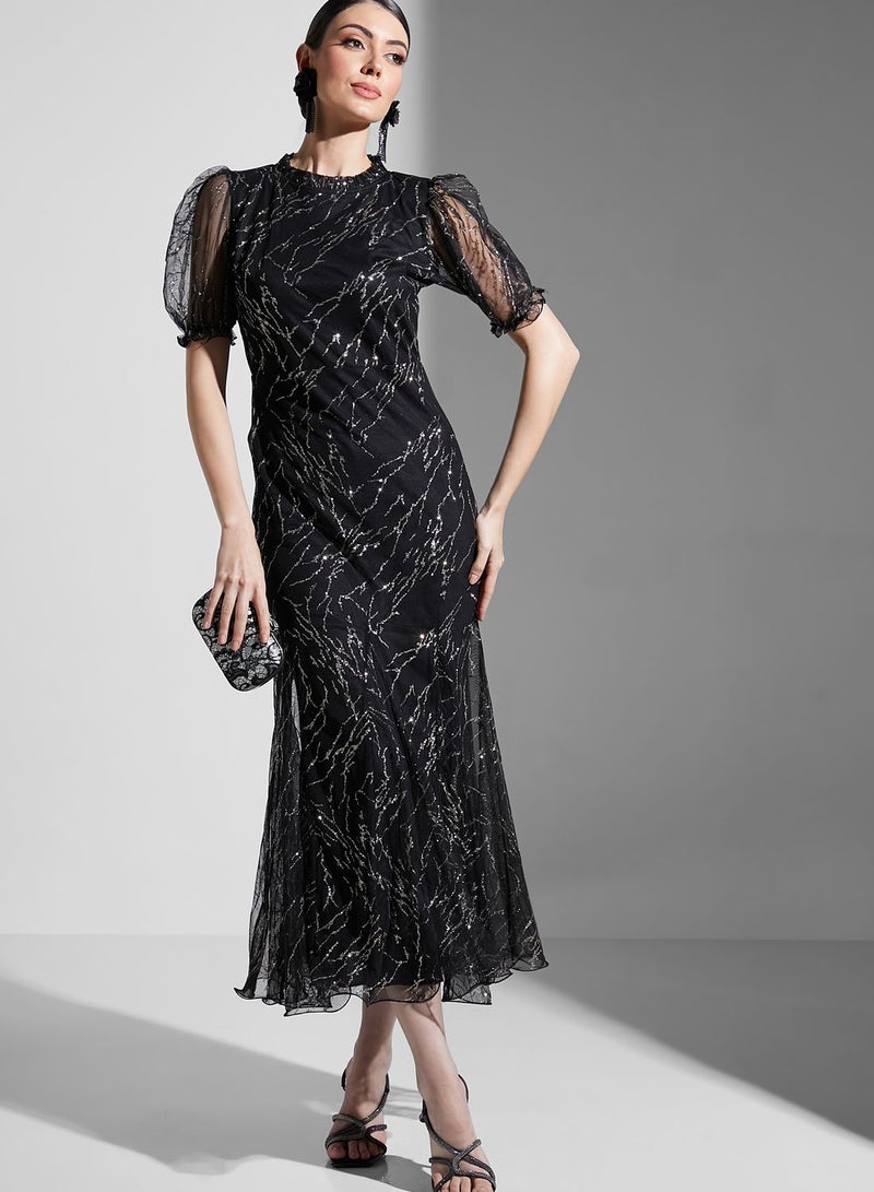 Khizana Sparkling Mesh Dress - Image 4