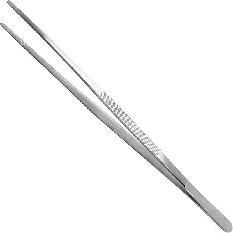 XTRM CRAFT Thumb Dressing Forceps, Mulipurpose Tweezer Stainless Steel, Serrated Tip Straight 12 Inch - Image 1