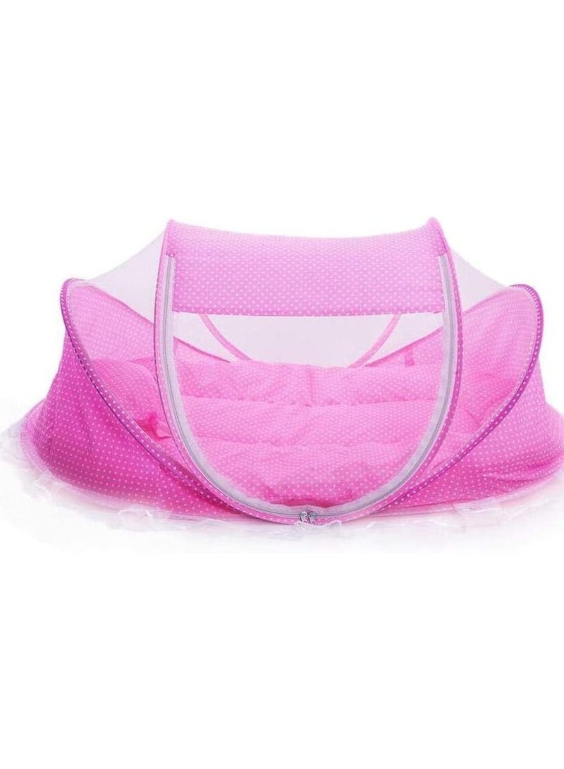 Portable Born Baby Mosquito Folding bed Pink - Image 1