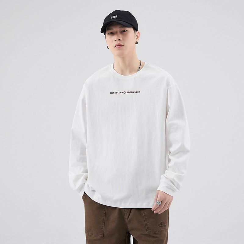 American-Style Heavy Cotton Round Neck Long-Sleeved T-Shirt Men'S Fashion Brand Ins Printed Sweater Autumn Loose Casual Bottoming Shirt - Image 3