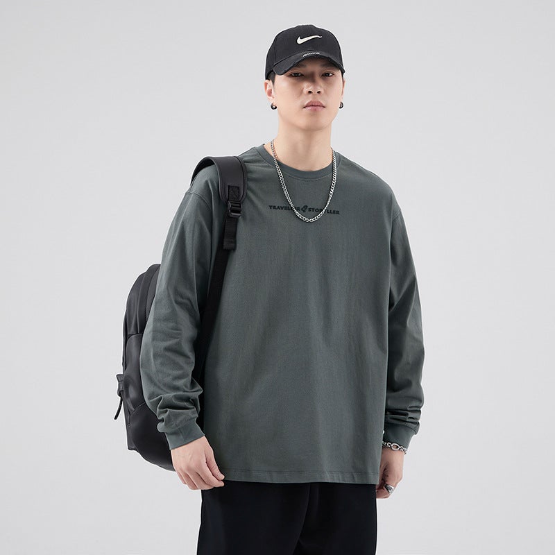 American-Style Heavy Cotton Round Neck Long-Sleeved T-Shirt Men'S Fashion Brand Ins Printed Sweater Autumn Loose Casual Bottoming Shirt - Image 2