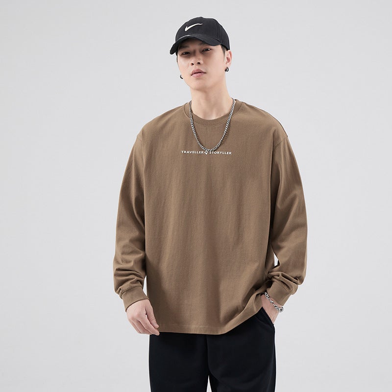 American-Style Heavy Cotton Round Neck Long-Sleeved T-Shirt Men'S Fashion Brand Ins Printed Sweater Autumn Loose Casual Bottoming Shirt - Image 4