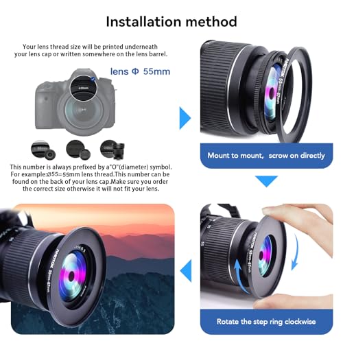 AMOTOK 55mm Lens to 67mm Camera Lens Adapter,55mm to 67mm Filter Step-up Ring Adapter Ring,Compatible All 67mm Filter Accessory - Image 5