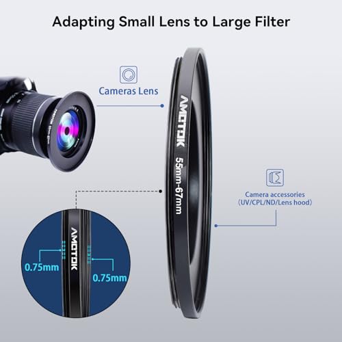 AMOTOK 55mm Lens to 67mm Camera Lens Adapter,55mm to 67mm Filter Step-up Ring Adapter Ring,Compatible All 67mm Filter Accessory - Image 4