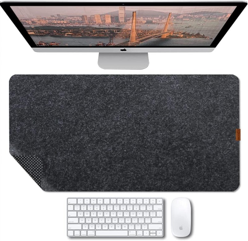 Bright Stone Felt Desk Mat,Non-Slip Mouse Pad, 35.4"x15.7" Office Supplies Desk Protector, Desk Accessories for Home and Office (Black) - Image 1