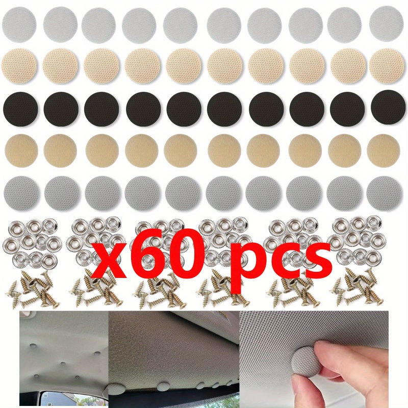 60 Pieces Car Roof Repair Rivets Headliner Button Auto Snap Retainer Flannelette Fix Gray Plaid For All Cars - Image 2