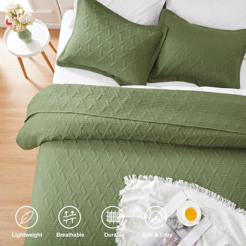 Leaonme كبيرة الحجم في كاليفورنيا كينغ حجم لحاف مجموعة خفيفة الوزن زيتون أخضر السرير -118''x106 '' مجموعات الفراش لحاف ناعم الصيف لجميع مواسم 3 قطع (يتضمن لحاف واحد 2 شام) - Image 3