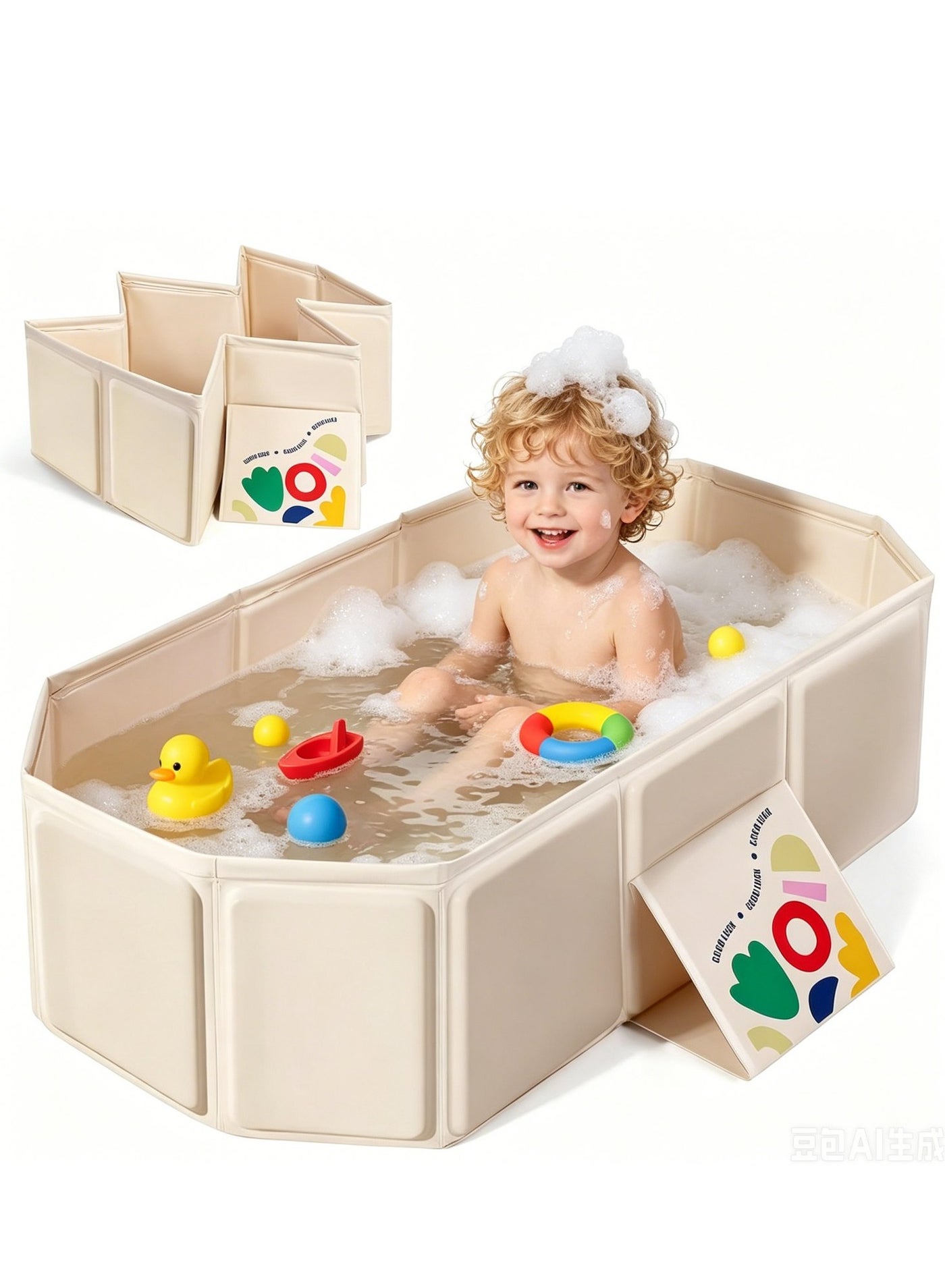 Baby Folding Bathtub, Kids Bathtub with Non-Slip Base, with Thermostatic System, for 0-5 Years Old, Travel Essential, Indoor/Outdoor Use, Easy Storage