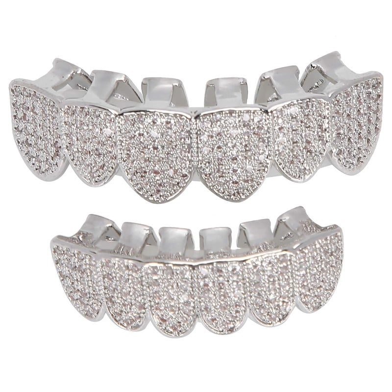 klarako 14k Plated Hip Hop Teeth, Grillz Teeth Grillz Teeth Kit Hip Hop Teeth Decoration Gold Hip Hop Removeable Mouth Grillz Set[Silver] - Image 1