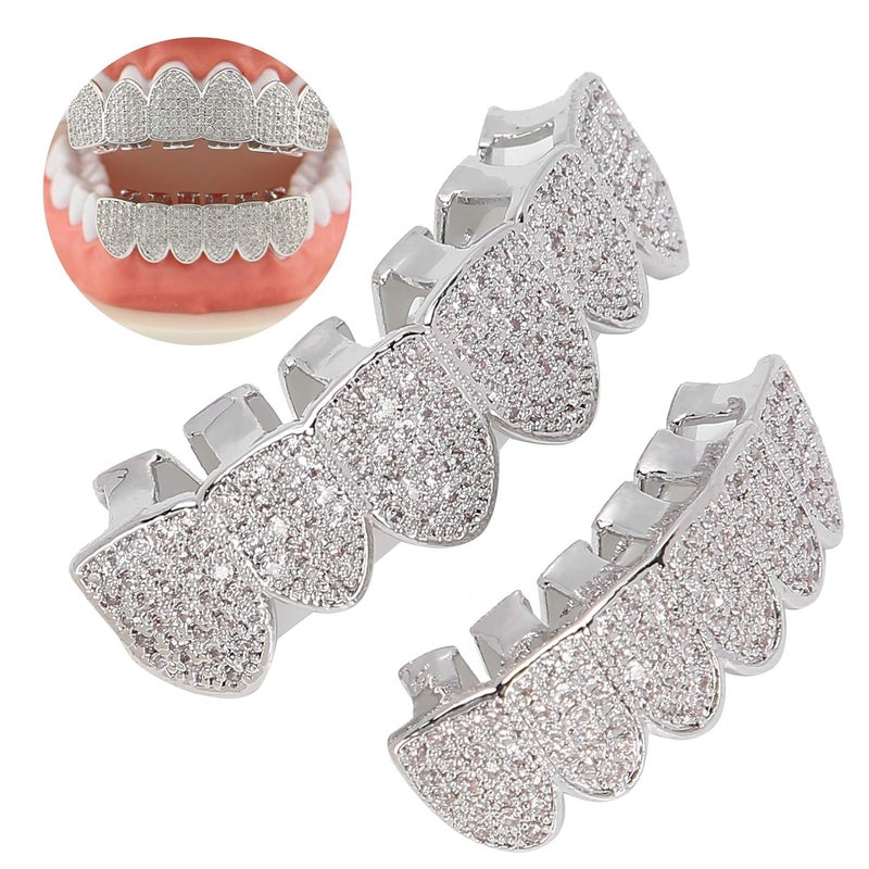 klarako 14k Plated Hip Hop Teeth, Grillz Teeth Grillz Teeth Kit Hip Hop Teeth Decoration Gold Hip Hop Removeable Mouth Grillz Set[Silver] - Image 4