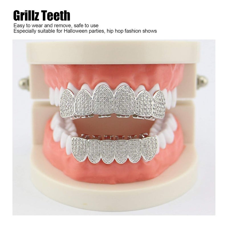 klarako 14k Plated Hip Hop Teeth, Grillz Teeth Grillz Teeth Kit Hip Hop Teeth Decoration Gold Hip Hop Removeable Mouth Grillz Set[Silver] - Image 2