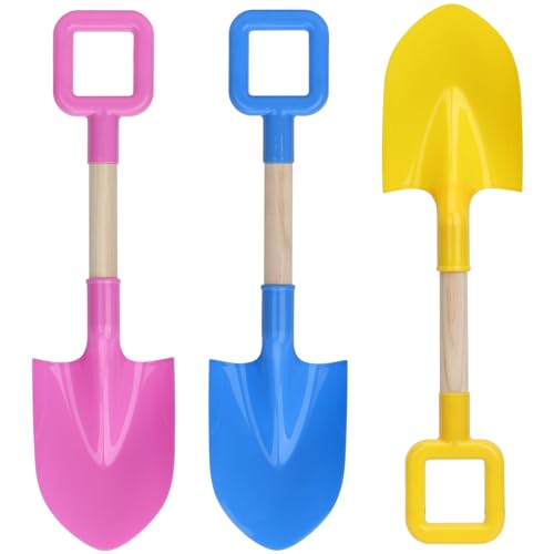 Amarlozn 16 Jumbo Beach Sand Shovels Toys for Kids Pink Gardening Tool Kits Sturdy Long Wooden Spade for Sand Snow Digging ABS Plastic Scoops Gift for Summer Winter Camping Backyard Planting 3PCS - Image 1