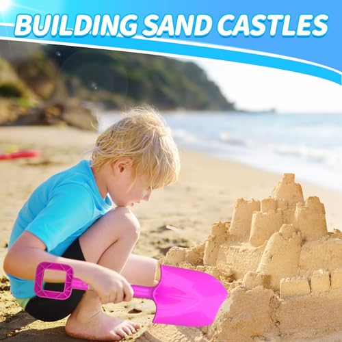 Amarlozn 16 Jumbo Beach Sand Shovels Toys for Kids Pink Gardening Tool Kits Sturdy Long Wooden Spade for Sand Snow Digging ABS Plastic Scoops Gift for Summer Winter Camping Backyard Planting 3PCS - Image 5