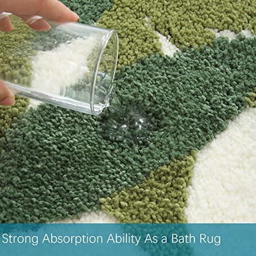 ZebraSmile Bathroom Rugs - Green Bath Rug Non Slip Back Water Aabsorbent Leaves Plush Microfiber Small Bathroom Rug Leaf Shower Mat Cute Green Bath Mat Doormat 17.5 X 25.5 in - Image 2