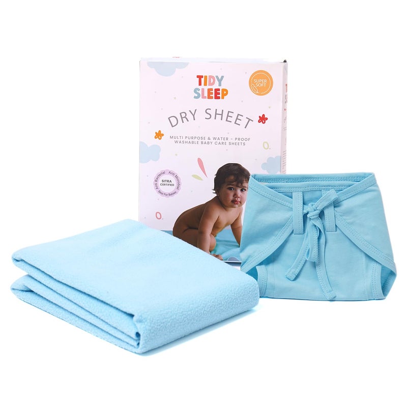 TIDY SLEEP TIDY SLEEP Waterproof Baby Dry Sheet with Jersey Cotton Cloth Nappy Combo for New Born Blue Small Blue