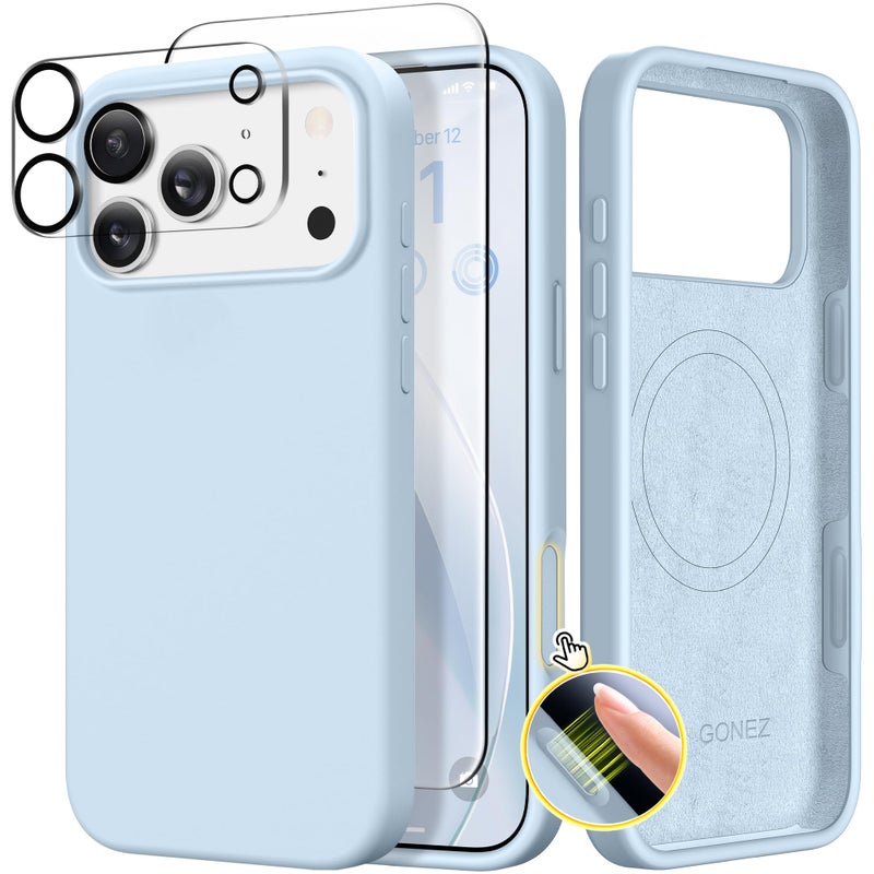 GONEZ Magnetic for iPhone 17 Pro Max Case, Compatible with MagSafe, [Screen Protector + Camera Lens Protector], Liquid Silicone Anti-Scratch Shockproof Protective Phone Case 6.9 inch, Blue - Image 1