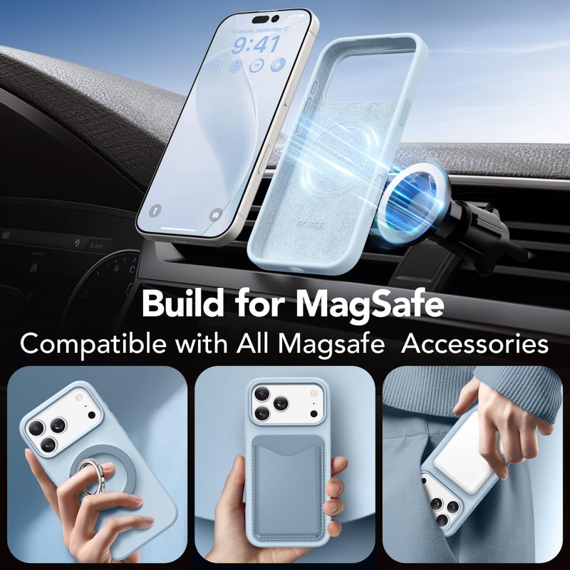 GONEZ Magnetic for iPhone 17 Pro Max Case, Compatible with MagSafe, [Screen Protector + Camera Lens Protector], Liquid Silicone Anti-Scratch Shockproof Protective Phone Case 6.9 inch, Blue - Image 4