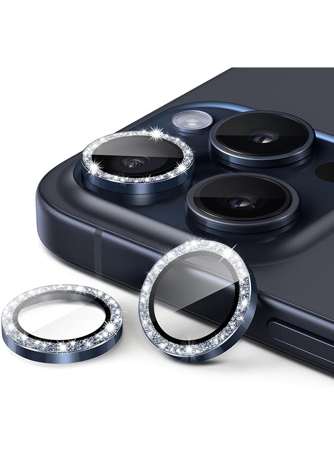 جي تيك واقي عدسة الكاميرا لهاتف آيفون 15 برو 6.1 بوصة وآيفون 15 برو ماكس 6.7 بوصة، غطاء معدني فردي من الزجاج المقوى 9H شفاف عالي الدقة، مجموعة واحدة من التيتانيوم الأزرق - Image 1