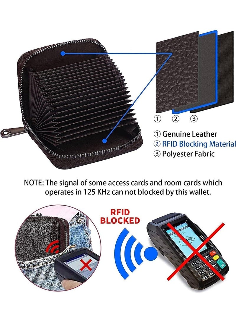 محفظة جلد فاخرة للبطاقات بتقنية RFID – محفظة نحيفة بفتحات متعددة للبطاقات وجيب للنقود بتصميم أنيق – بني - Image 4