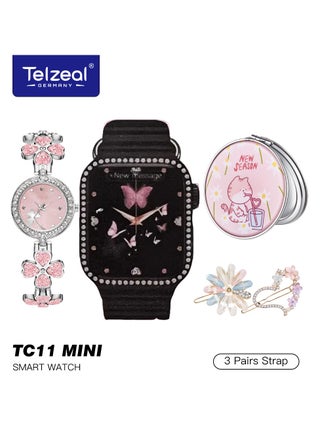 Telzeal TC11 Mini Smart Watch With 3 Pair Strap Analog Watch Makeup Mirror Hair Clip and Wireless Charger Combo For Ladies Black - pzsku/Z05E9F0F4E516D5EAC6F5Z/45/_/1720619218/e3594b1e-7cdb-4156-8e0e-2969a16fe5c0