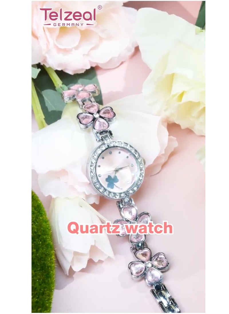 Telzeal - Telzeal TC11 Mini Smart Watch With 3 Pair Strap Analog Watch Makeup Mirror Hair Clip and Wireless Charger Combo For Ladies Black - Image 1
