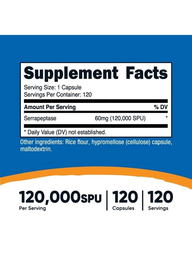 Nutricost Serrapeptase 120,000 SPU, 120 Capsules - Gluten Free, Non-GMO, and Vegetarian Friendly - Image 2